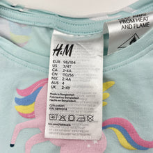 Load image into Gallery viewer, Girls H&amp;M, stretchy long sleeve pyjama top, unicorns, FUC, size 4,  