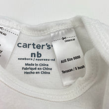 Load image into Gallery viewer, Unisex Carters, white cotton bodysuit / romper, EUC, size 0000,  