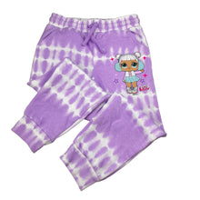 Load image into Gallery viewer, Girls LOL Surprise, fleece lined tie dyed track pants, elasticated, Inside leg: 43cm, EUC, size 5-6,  