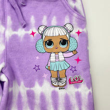 Load image into Gallery viewer, Girls LOL Surprise, fleece lined tie dyed track pants, elasticated, Inside leg: 43cm, EUC, size 5-6,  