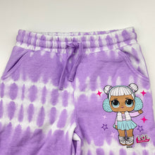 Load image into Gallery viewer, Girls LOL Surprise, fleece lined tie dyed track pants, elasticated, Inside leg: 43cm, EUC, size 5-6,  