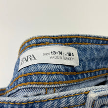 Load image into Gallery viewer, Girls Zara, wide leg stretch denim jeans, adjustable, inside leg: 64.5cm, GUC, size 13-14,  