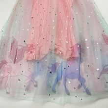 Load image into Gallery viewer, Girls lined, tulle dress, unicorns, GUC, size 4-5, L: 56cm