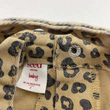 Load image into Gallery viewer, Girls Seed, leopard print stretch denim overalls dress, wash fade, FUC, size 2, L: 43cm