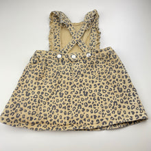 Load image into Gallery viewer, Girls Seed, leopard print stretch denim overalls dress, wash fade, FUC, size 2, L: 43cm