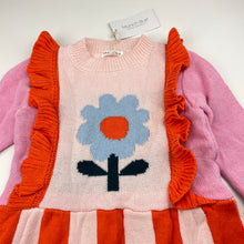 Load image into Gallery viewer, Girls Munich Blue, colourful knitted cotton dress, flower, NEW, size 1, L: 46cm