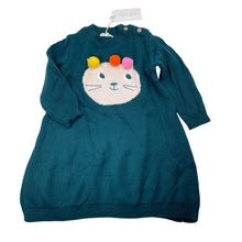 Load image into Gallery viewer, Girls Munich Blue, knitted cotton long sleeve dress, cat, EUC, size 1, L: 46cm