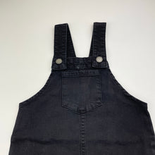 Load image into Gallery viewer, Girls Cotton On, black stretch denim overalls dress / pinafore, EUC, size 3, L: 50cm