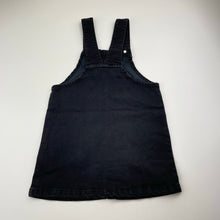 Load image into Gallery viewer, Girls Cotton On, black stretch denim overalls dress / pinafore, EUC, size 3, L: 50cm