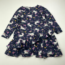 Load image into Gallery viewer, Girls Mango, cotton long sleeve dress, unicorns, GUC, size 2, L: 41cm