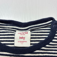 Load image into Gallery viewer, Unisex Seed, navy stripe stretchy tee / top, GUC, size 1,  