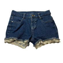 Load image into Gallery viewer, Girls Anko, lace trim stretch denim shorts, adjustable, FUC, size 7,  