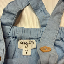 Load image into Gallery viewer, Girls Origami, cotton/linen suspender shorts, elasticated, EUC, size 1,  