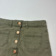 Load image into Gallery viewer, Girls 1964 Denim Co, khaki stretch denim skirt, adjustable, L: 29.5cm, GUC, size 10,  