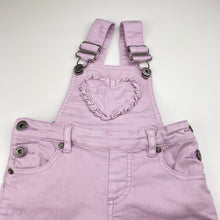Load image into Gallery viewer, Girls Bardot Junior, purple stretch denim overalls / dungarees, FUC, size 00,  