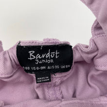 Load image into Gallery viewer, Girls Bardot Junior, purple stretch denim overalls / dungarees, FUC, size 00,  