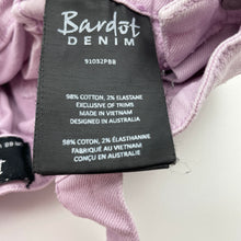 Load image into Gallery viewer, Girls Bardot Junior, purple stretch denim overalls / dungarees, FUC, size 00,  