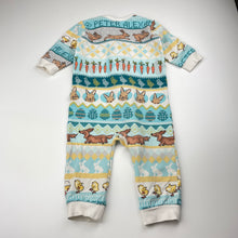 Load image into Gallery viewer, Unisex Peter Alexander, stretchy Easter zip romper, wash fade &amp; small marks, FUC, size 1,  