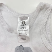 Load image into Gallery viewer, Unisex Dymples, cotton singlet top, elephants, EUC, size 0000,  