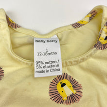 Load image into Gallery viewer, Unisex Baby Berry, stretchy summer romper, lions, FUC, size 1,  