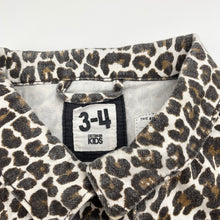 Load image into Gallery viewer, Girls Cotton On, leopard print stretch denim jacket, FUC, size 3-4,  