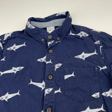 Load image into Gallery viewer, Boys Target, navy cotton short sleeve shirt, sharks, FUC, size 6,  