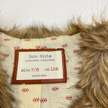 Load image into Gallery viewer, Girls Zara, lined faux fur vest, 2 hook fasten, EUC, size 7-8,  