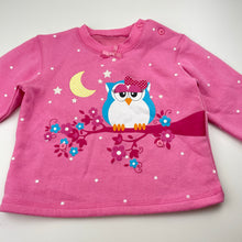 Load image into Gallery viewer, Girls pink, fleece lined sweater / jumper, no labels, armpit to armpit: 32cm, shoulder to cuff: 28.5cm, EUC, size 1,  