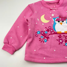 Load image into Gallery viewer, Girls pink, fleece lined sweater / jumper, no labels, armpit to armpit: 32cm, shoulder to cuff: 28.5cm, EUC, size 1,  