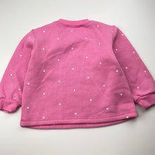 Load image into Gallery viewer, Girls pink, fleece lined sweater / jumper, no labels, armpit to armpit: 32cm, shoulder to cuff: 28.5cm, EUC, size 1,  