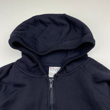 Load image into Gallery viewer, Unisex Holly Loves Finn, navy fleece lined zip hoodie sweater, EUC, size 5,  