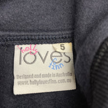 Load image into Gallery viewer, Unisex Holly Loves Finn, navy fleece lined zip hoodie sweater, EUC, size 5,  