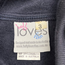 Load image into Gallery viewer, Unisex Holly Loves Finn, navy fleece lined zip hoodie sweater, EUC, size 3,  