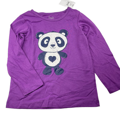 Girls H&T, purple cotton long sleeve top, panda, NEW, size 4,  