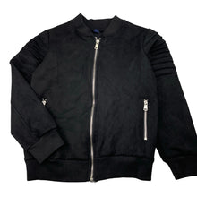 Load image into Gallery viewer, Girls black, stretchy faux suede jacket, EUC, size 10,  