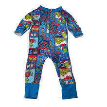 Load image into Gallery viewer, Unisex Dr Seuss, The Grinch Christmas zip romper, wash fade &amp; pilling, FUC, size 0,  