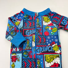 Load image into Gallery viewer, Unisex Dr Seuss, The Grinch Christmas zip romper, wash fade &amp; pilling, FUC, size 0,  