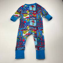 Load image into Gallery viewer, Unisex Dr Seuss, The Grinch Christmas zip romper, wash fade &amp; pilling, FUC, size 0,  