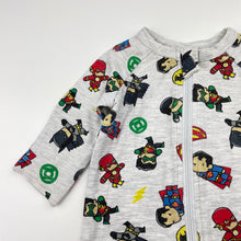 Load image into Gallery viewer, Boys DC Comics, SCRIBBLENAUTS UNMASKED stretchy zip coverall / romper, wash fade, FUC, size 0000,  