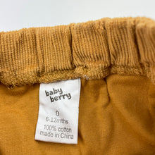 Load image into Gallery viewer, Unisex Baby Berry, cotton lined corduroy pants, elasticated, GUC, size 0,  