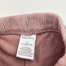 Load image into Gallery viewer, Girls Baby Berry, ribbed velour pants / bottoms, elasticated, EUC, size 0,  