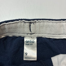 Load image into Gallery viewer, Boys Anko, navy linen / cotton shorts, elasticated, wash fade, FUC, size 9,  