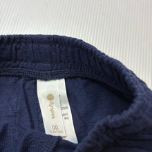 Load image into Gallery viewer, Unisex Dymples, navy organic cotton shorts, elasticated, EUC, size 00,  