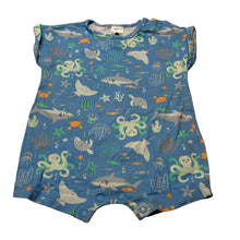 Load image into Gallery viewer, Unisex Dymples, stretchy romper, sharks, GUC, size 0,  