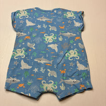 Load image into Gallery viewer, Unisex Dymples, stretchy romper, sharks, GUC, size 0,  