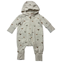 Load image into Gallery viewer, Unisex H&amp;M, organic cotton blend hooded zip romper, EUC, size 000,  