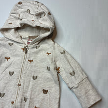 Load image into Gallery viewer, Unisex H&amp;M, organic cotton blend hooded zip romper, EUC, size 000,  