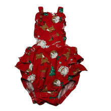 Load image into Gallery viewer, Girls Dymples, stretchy Christmas ruffle romper, GUC, size 0,  