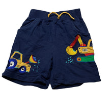 Load image into Gallery viewer, Boys navy, embroidered shorts, diggers, elasticated, GUC, size 0,  