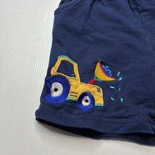 Load image into Gallery viewer, Boys navy, embroidered shorts, diggers, elasticated, GUC, size 0,  